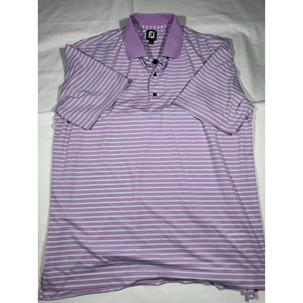 FootJoy Men’s Golf Polo XXL Pink And White Stripe Performance Shirt